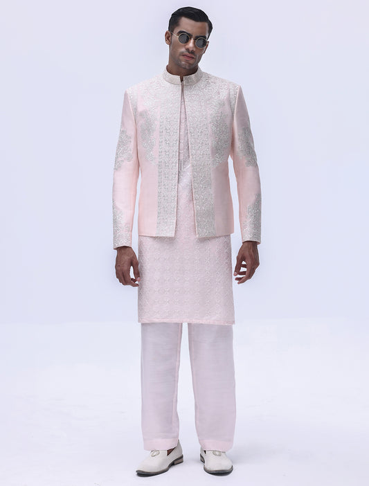 PINK HAND EMBROIDERED SHORT LENGTH PRINCE COAT