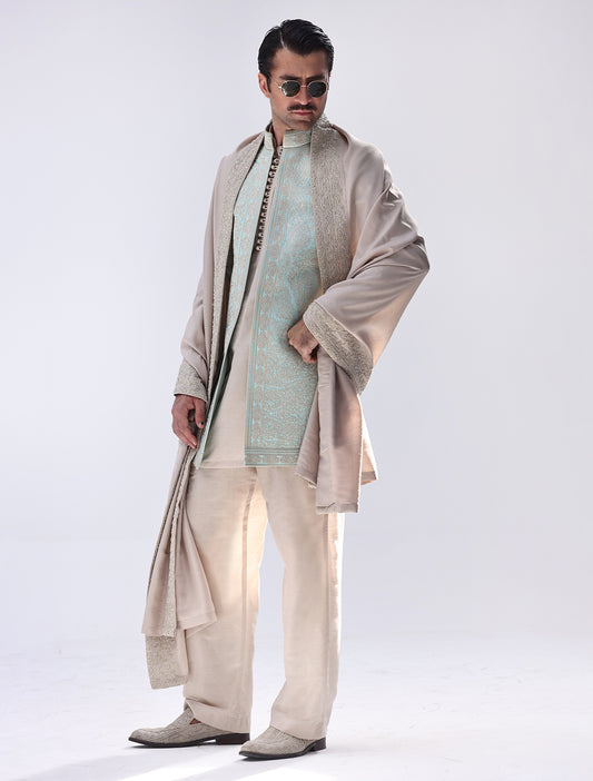 SEA FOAM HEAVY EMBROIDERED PRINCE COAT