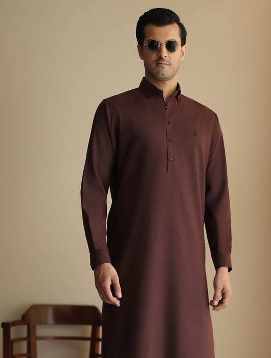 MAROON BUTTON DOWN KAMEEZ SHALWAR