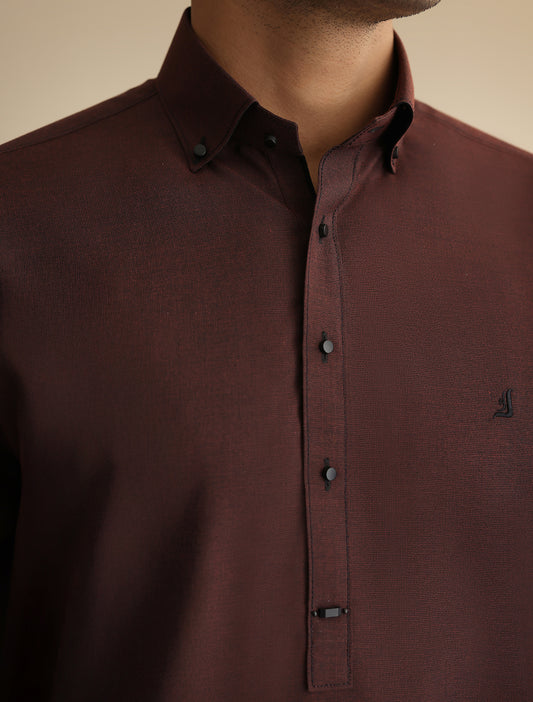 MAROON BUTTON DOWN KAMEEZ SHALWAR