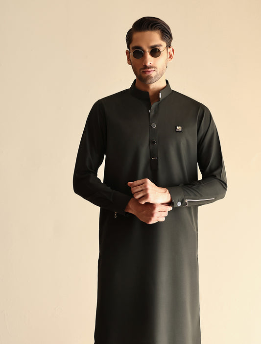 OLIVE ACCESSORY DETAILED - LIMITED EDITION KAMEEZ SHALWAR