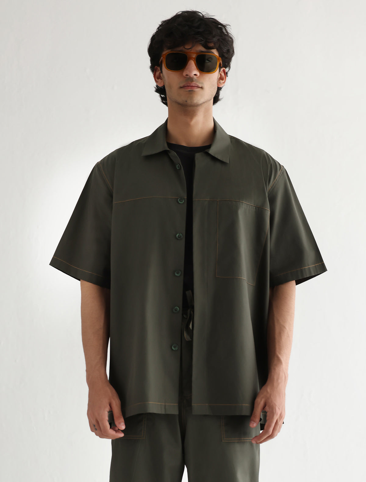 DARK GREEN LOOSE FIT COTTON SHIRT Ismail Farid DARK GREEN LOOSE FIT COTTON SHIRT Ismail Farid