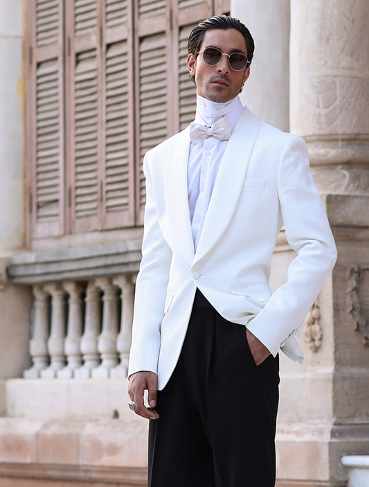 OFF-WHITE TEXTURED TUXEDO JACKET
