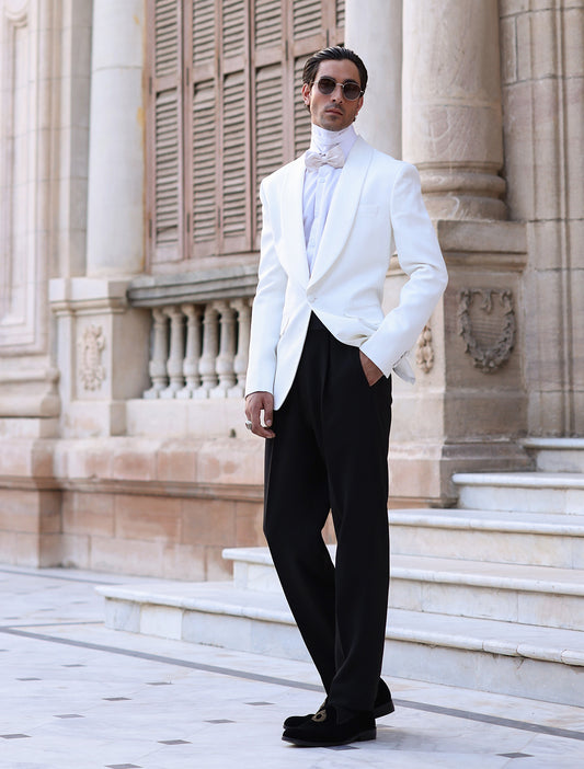 OFF-WHITE TEXTURED TUXEDO JACKET