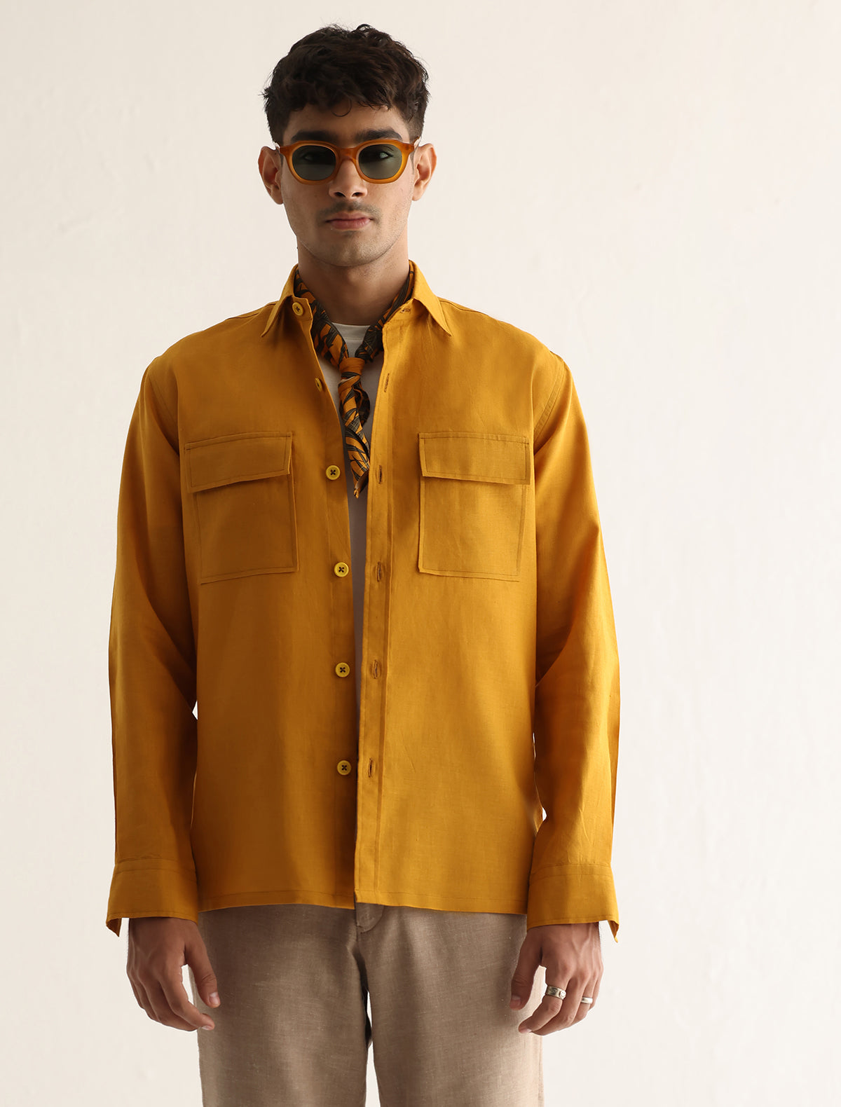 MUSTARD LINEN OVERSHIRT – Ismail Farid Pakistan - Main Image