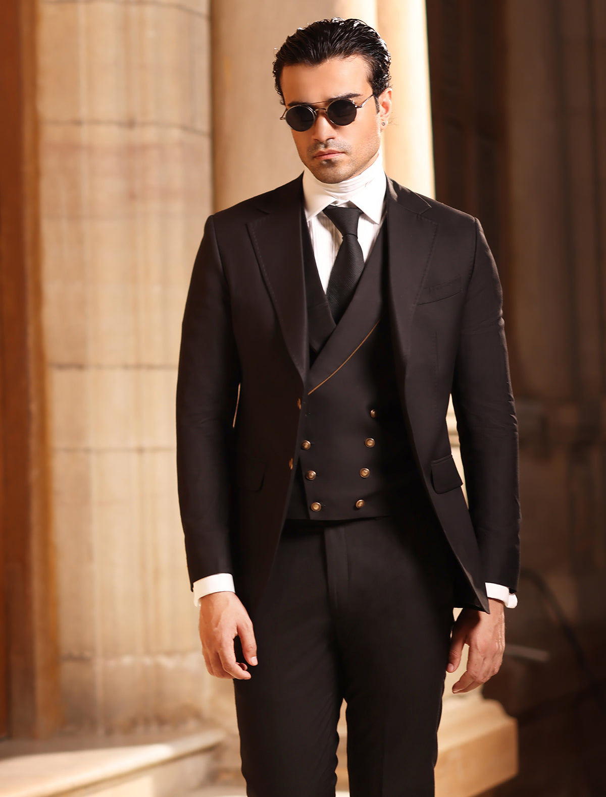 BLACK CLASSIC THREE PIECE SUIT Ismail Farid Pakistan