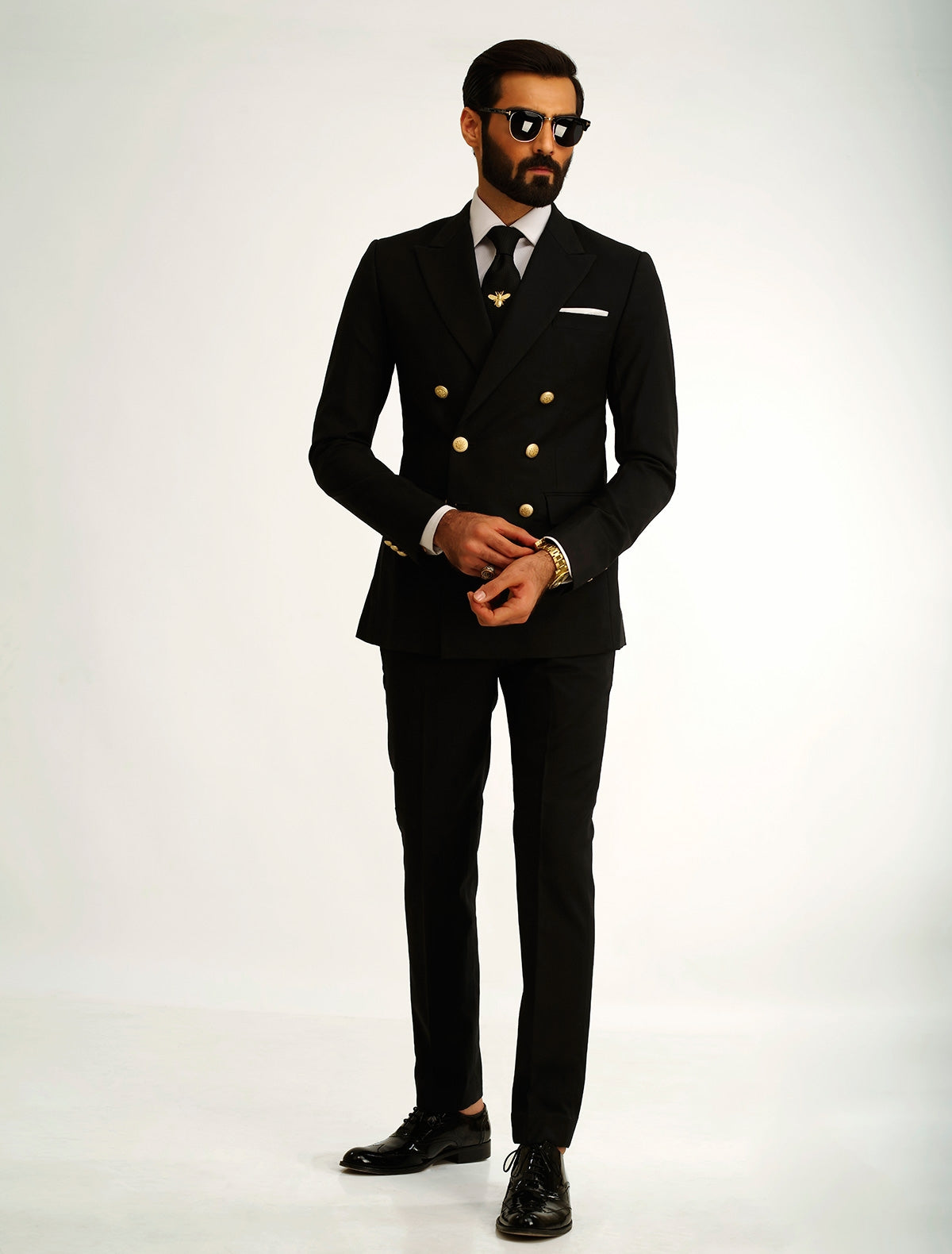 CLASSIC BLACK DOUBLE BREASTED SUIT – Ismail Farid Pakistan