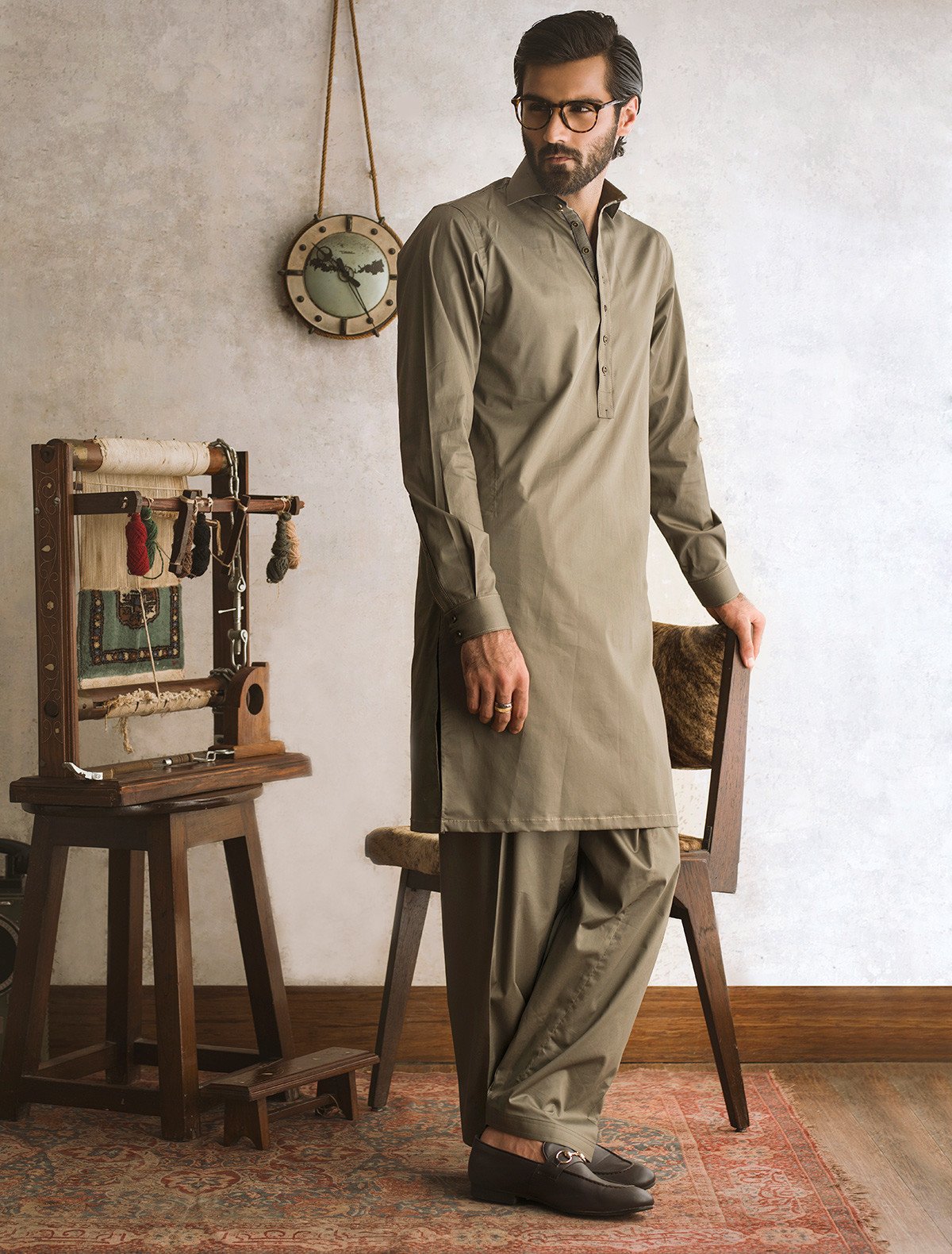 OLIVE GREEN KAMEEZ SHALWAR – Ismail Farid Pakistan
