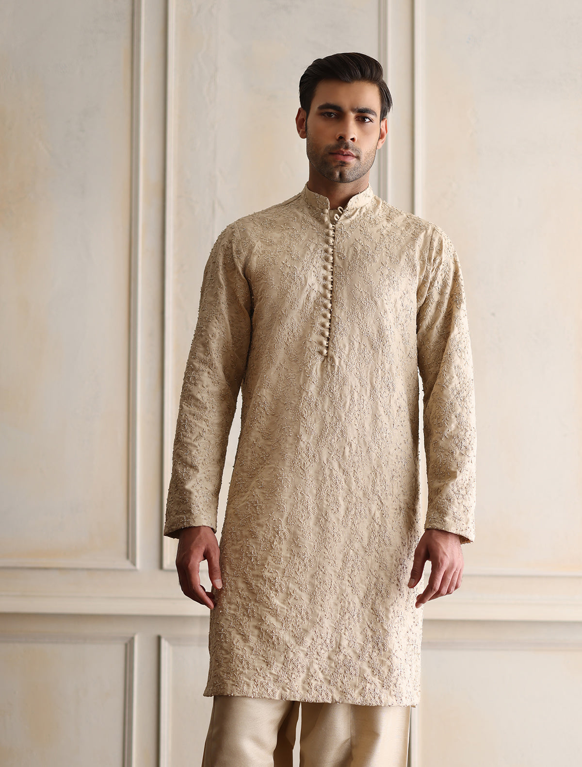BEIGE HAND EMBROIDERED KURTA Ismail Farid BEIGE HAND EMBROIDERED KURTA Ismail Farid