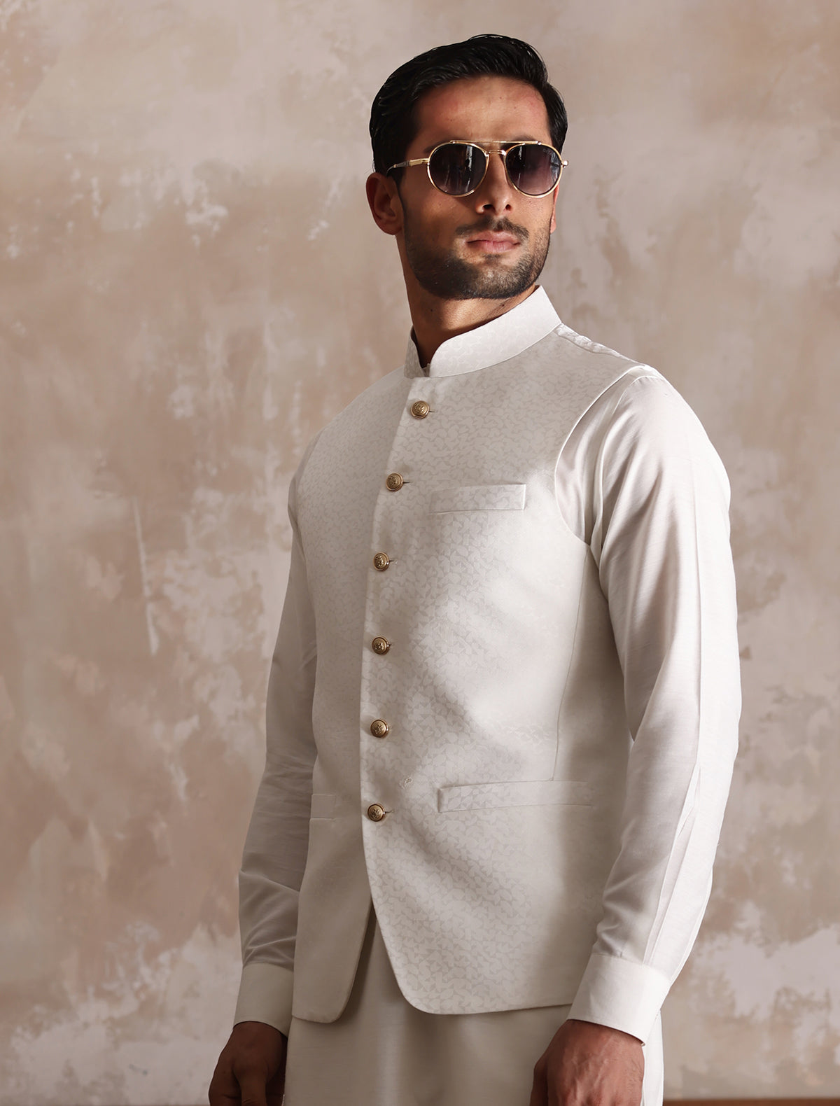 Waist Coat Mens Jacquard Waistcoat OFF-WHITE JACQUARD WAISTCOAT