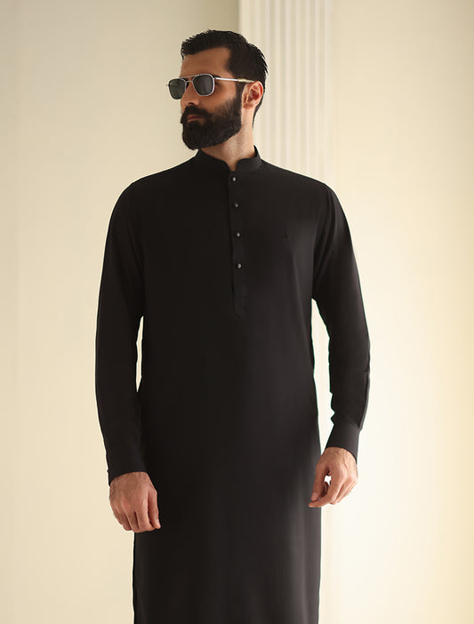 BLACK MANDARIN COLLAR KAMEEZ SHALWAR