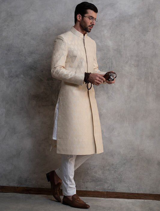 OFFWHITE RAWSILK SHERWANI