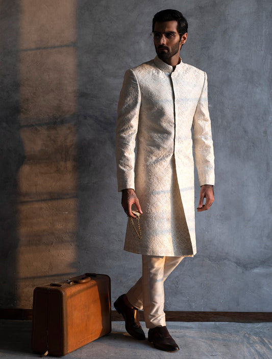OFF WHITE RAW SILK SHERWANI