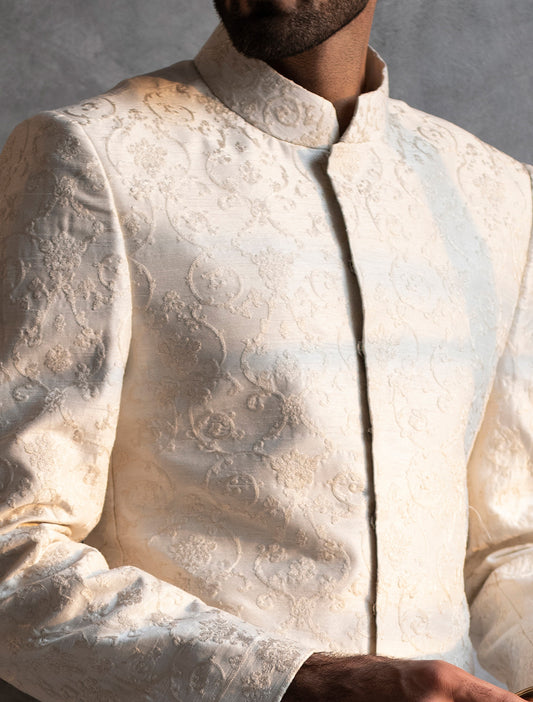 OFF WHITE RAW SILK SHERWANI