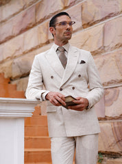 BEIGE LINEN DOUBLE BREASTED SUIT
