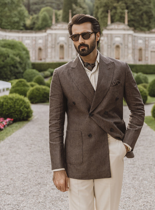 BROWN TEXTURED DOUBLE BREASTED BLAZER