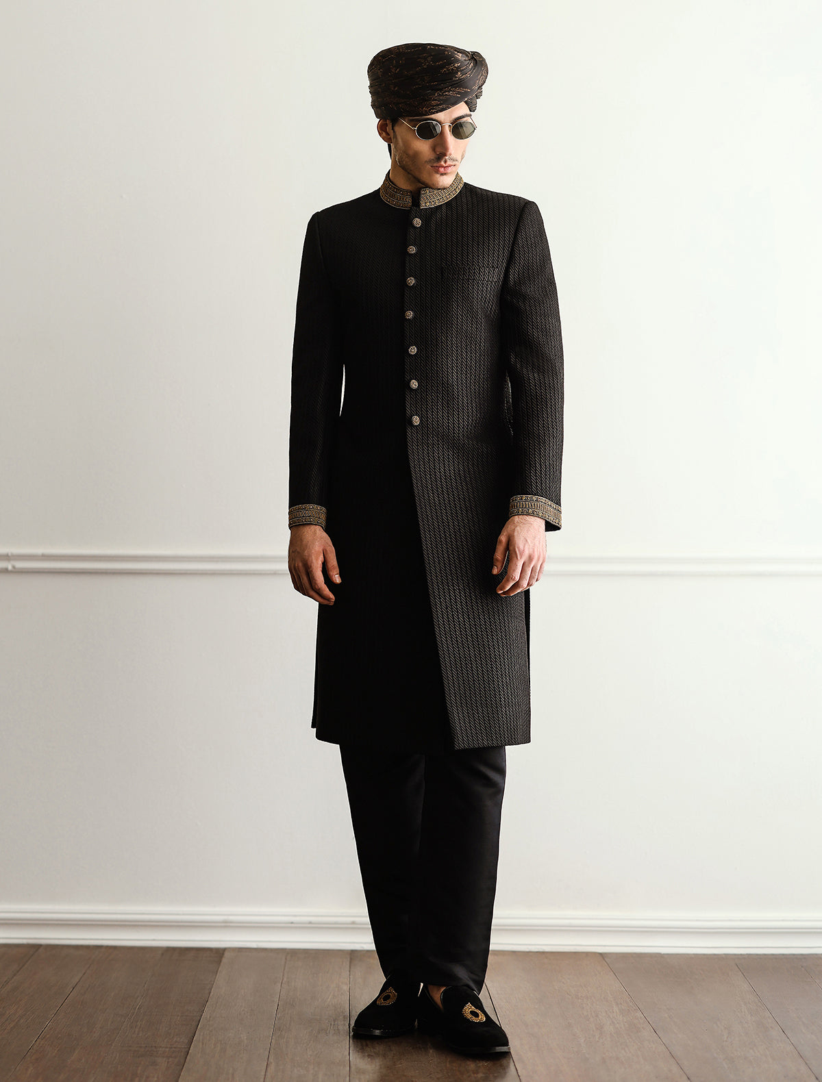 BLACK CHAIN ROPE EMBROIDERED SHERWANI