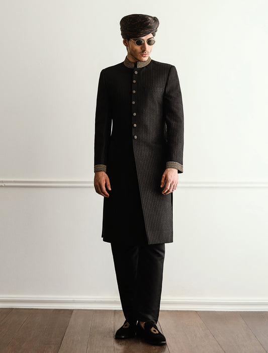 BLACK CHAIN ROPE EMBROIDERED SHERWANI