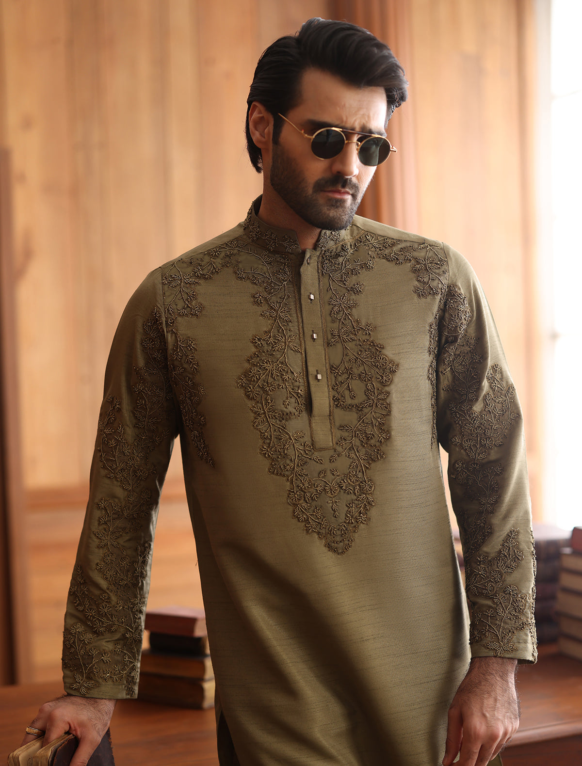 ANTIQUE GREEN HAND EMBROIDERED KURTA