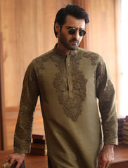 ANTIQUE GREEN HAND EMBROIDERED KURTA
