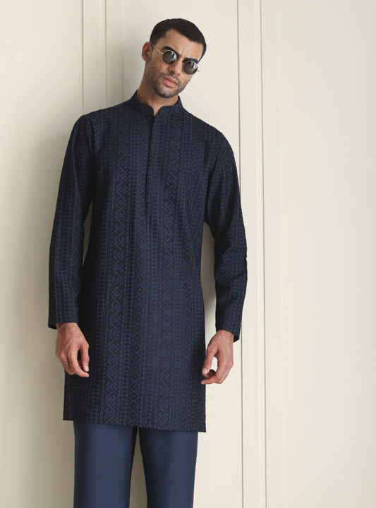 BLUE EMBROIDERED KURTA PAJAMA