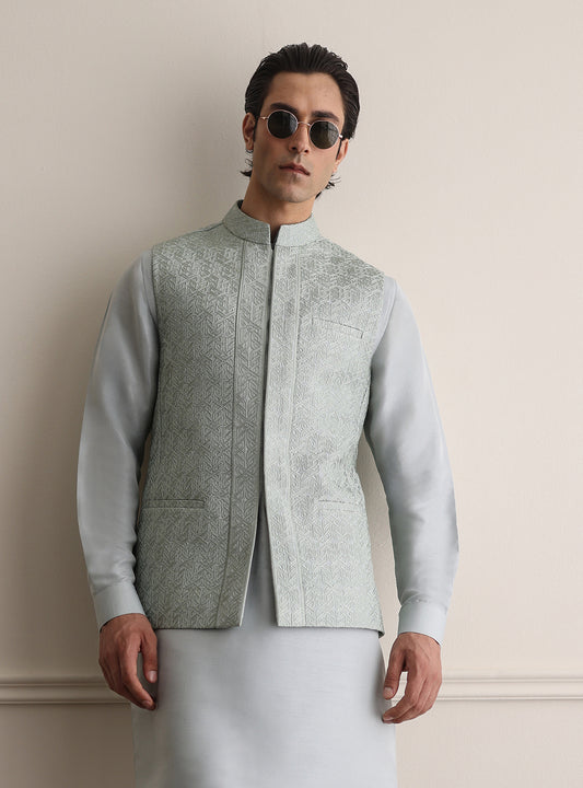 SEA FOAM MESH EMBROIDERED WAISTCOAT