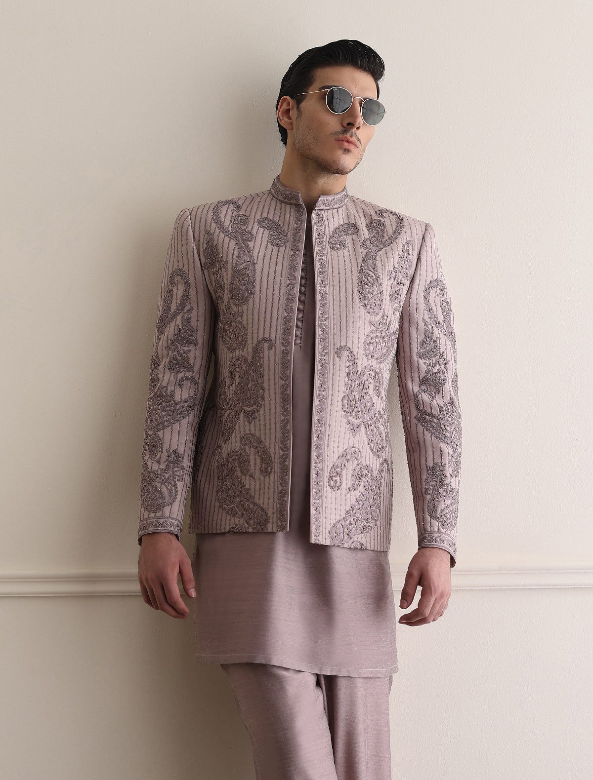 LIGHT PURPLE HAND EMBROIDERED PRINCE COAT