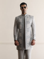 LIGHT GRAY HAND EMBROIDERED PRINCE COAT