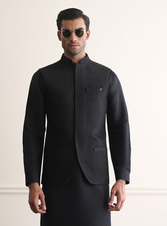 BLACK ROPE EMBROIDERED WAISTCOAT