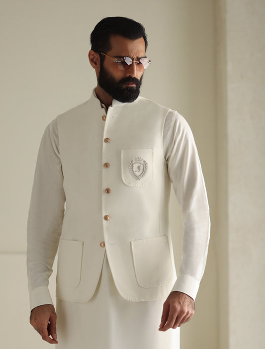 WHITE – LOGO EMBROIDERED WAISTCOAT