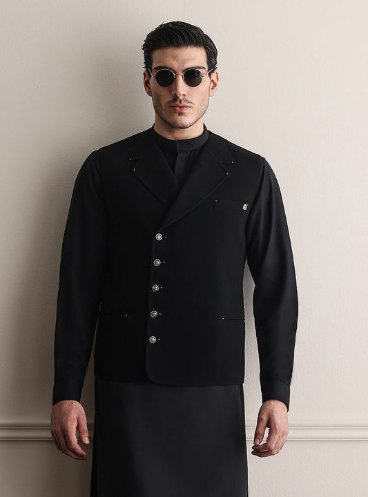 BLACK LAPEL COLLAR WAISTCOAT