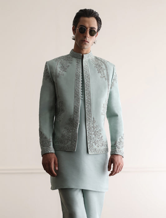SEA FOAM HAND EMBROIDERED PRINCE COAT