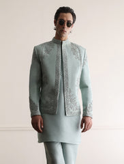 SEA FOAM HAND EMBROIDERED PRINCE COAT