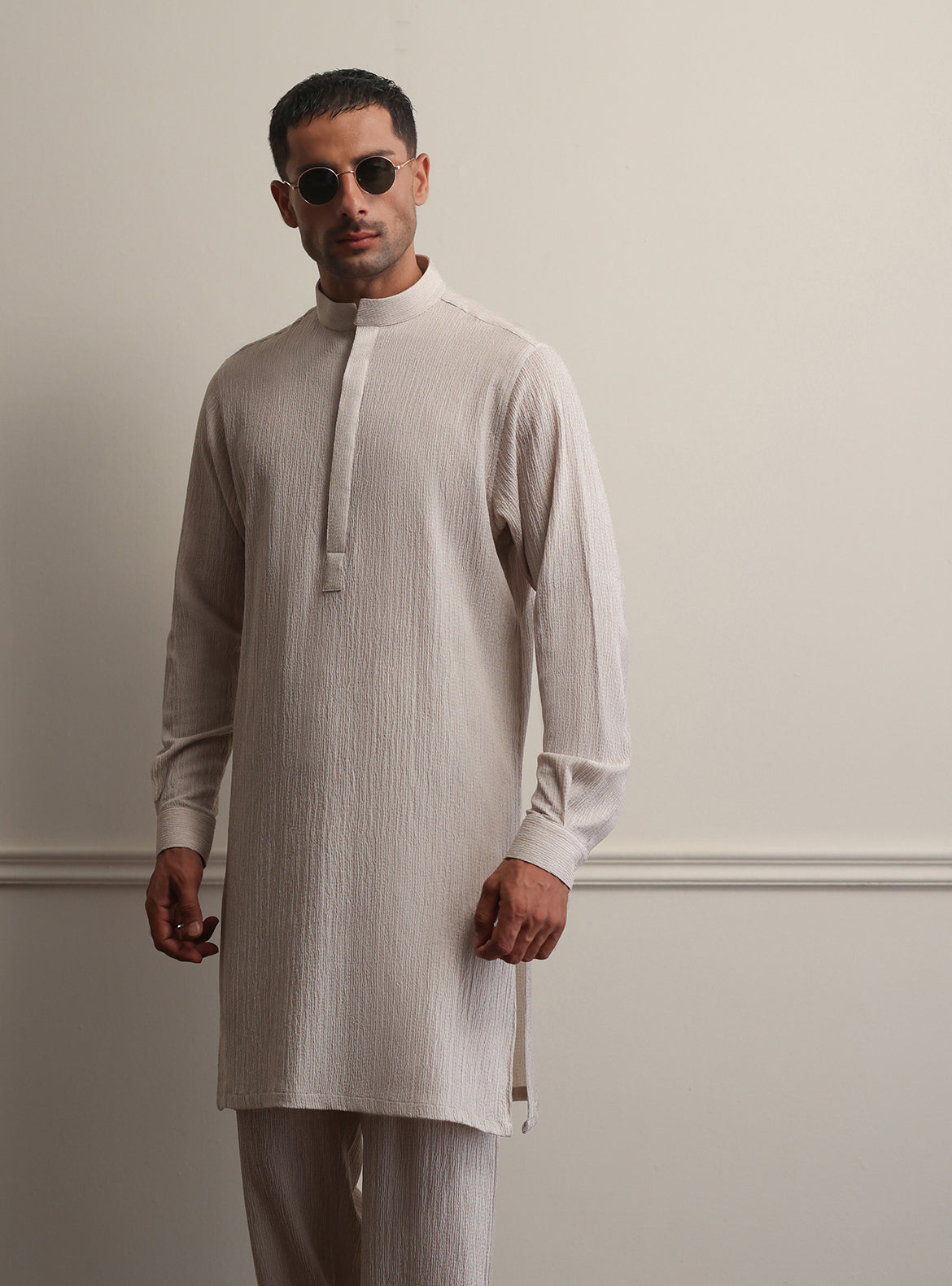 BEIGE TEXTURED LOOSE FIT KURTA PAJAMA