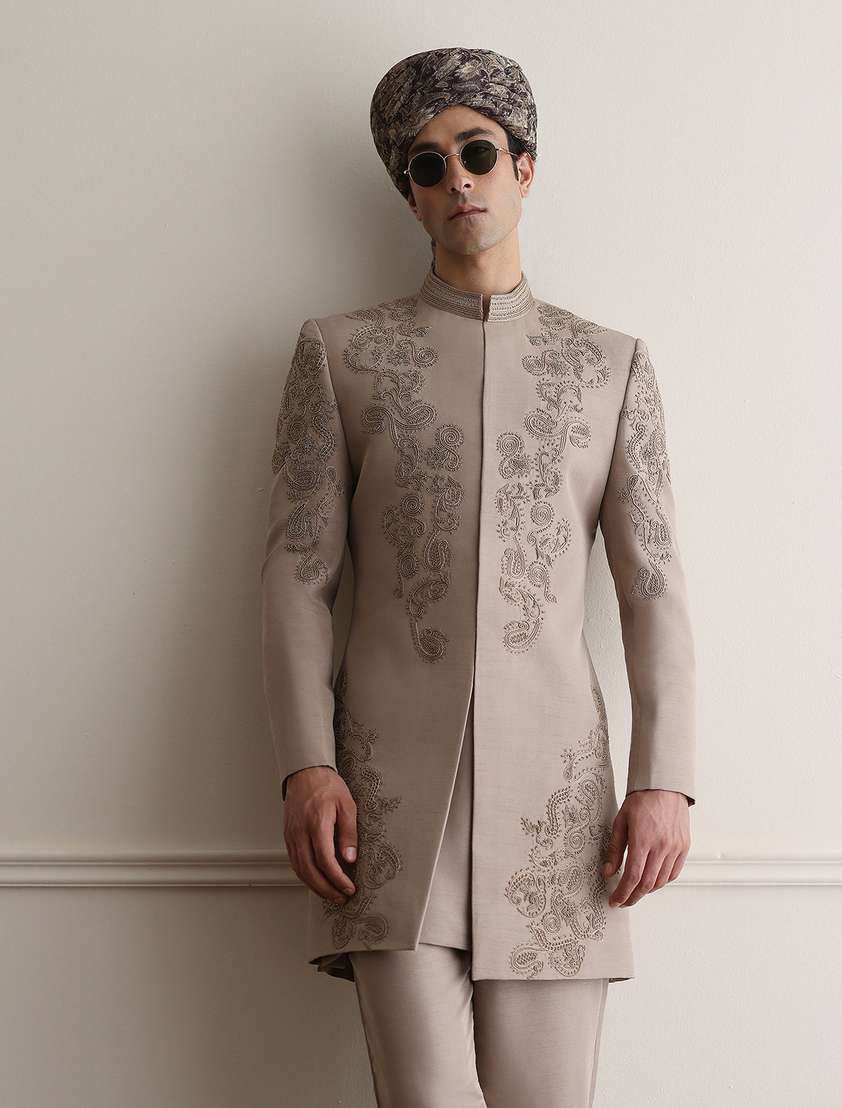 LIGHT IVORY HAND EMBROIDERED PRINCE COAT