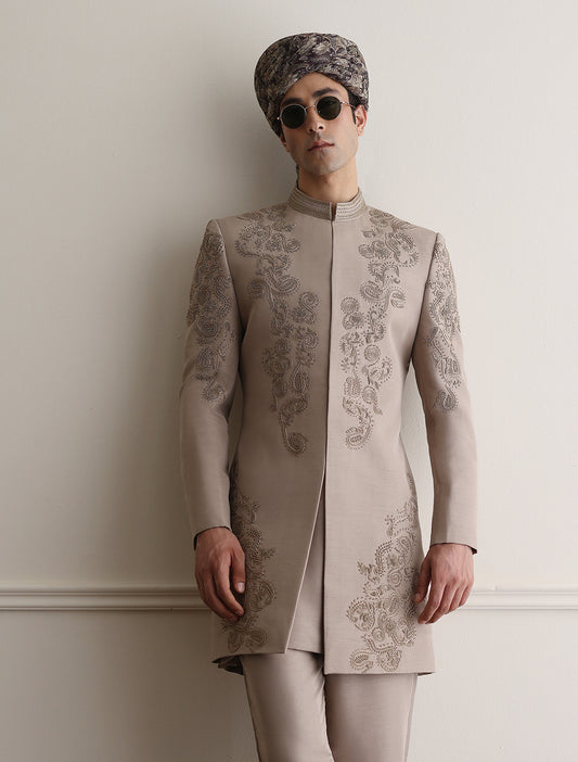 LIGHT IVORY HAND EMBROIDERED PRINCE COAT