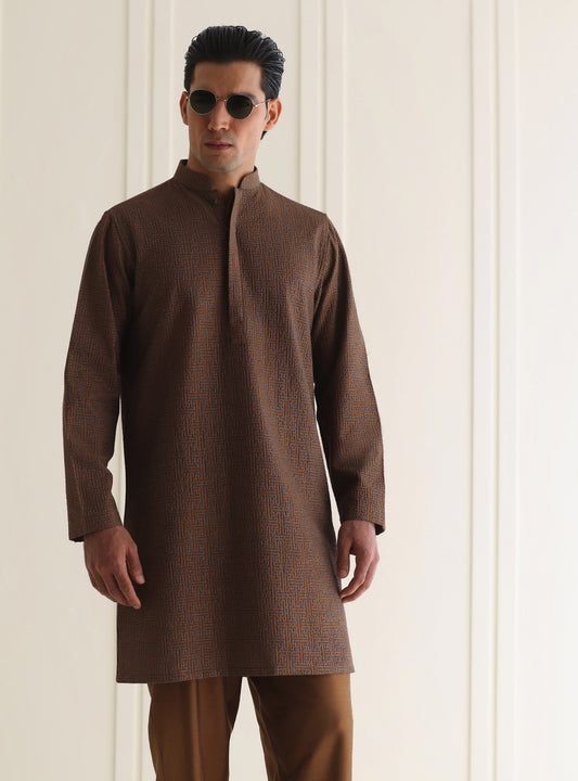 DARK BROWN EMBROIDERED KURTA PAJAMA