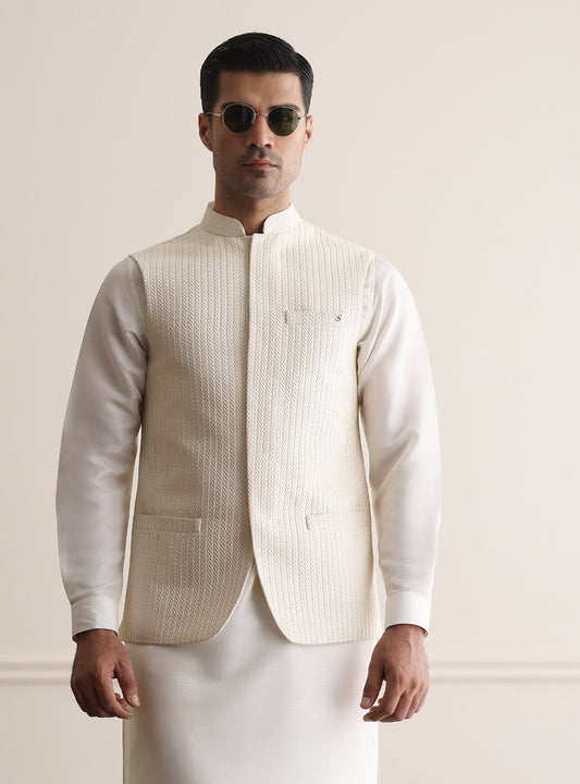 CREAM ROPE EMBROIDERED WAISTCOAT