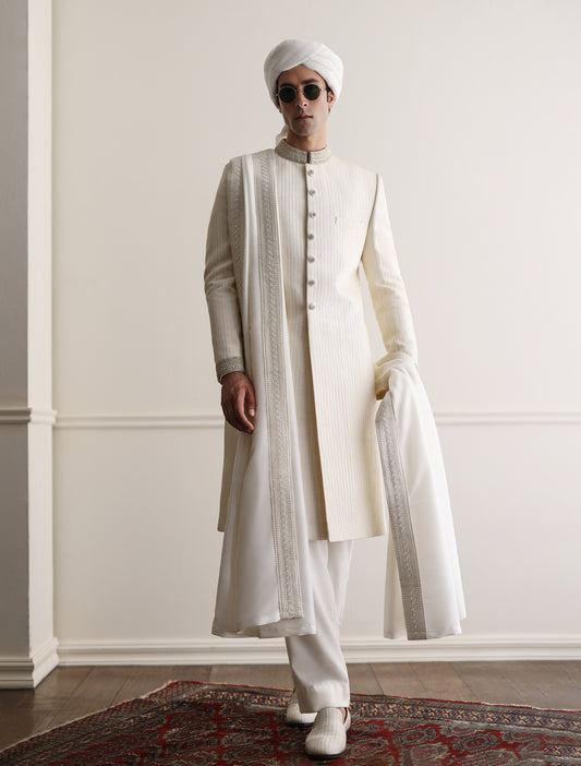 CREAM CHAIN ROPE EMBROIDERED SHERWANI