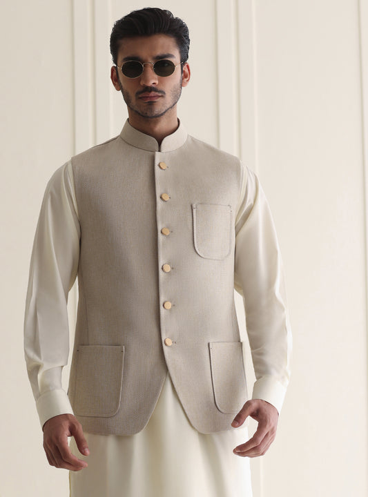 BEIGE KARANDI WAISTCOAT