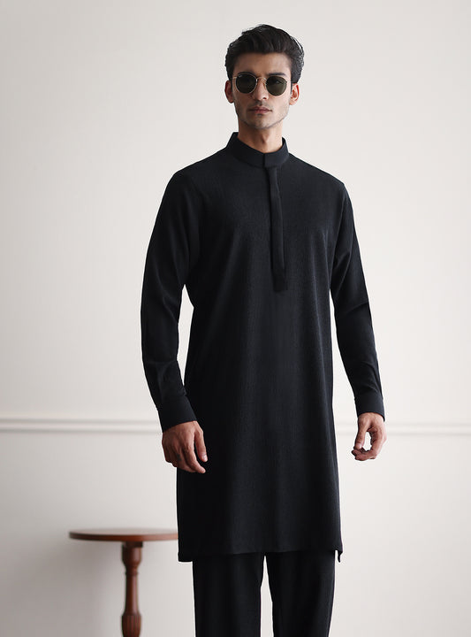 BLACK TEXTURED LOOSE FIT KURTA PAJAMA