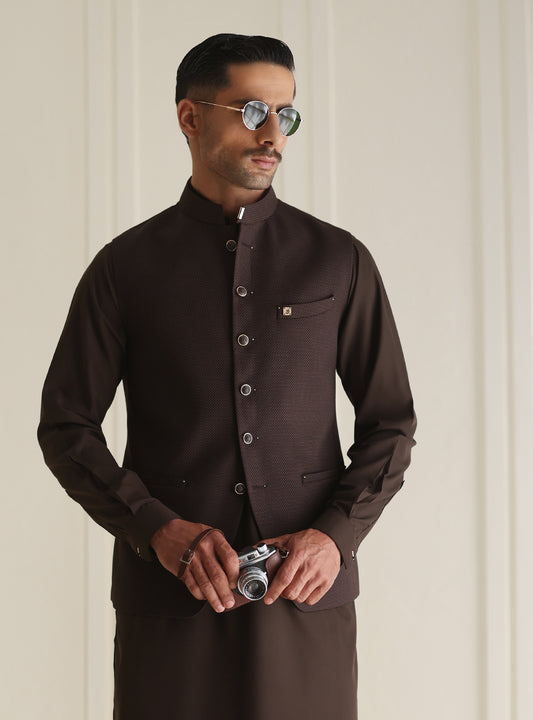 BROWN TEXTURED WAITCOAT