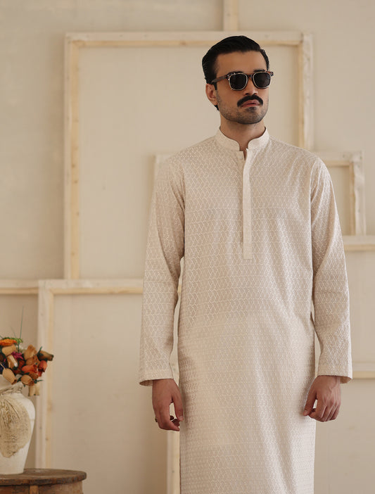 LIGHT BEIGE EMBROIDERED KURTA