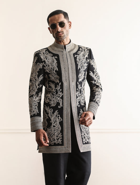 BLACK ANCHOR EMBROIDERED PRINCE COAT