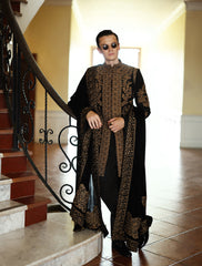 BLACK HAND EMBROIDERED SHORT LENGTH SHERWANI