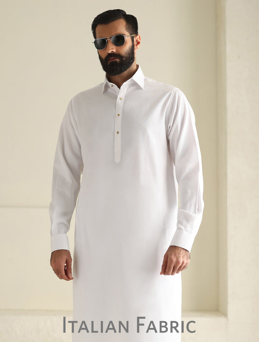 WHITE TWILL KAMEEZ SHALWAR