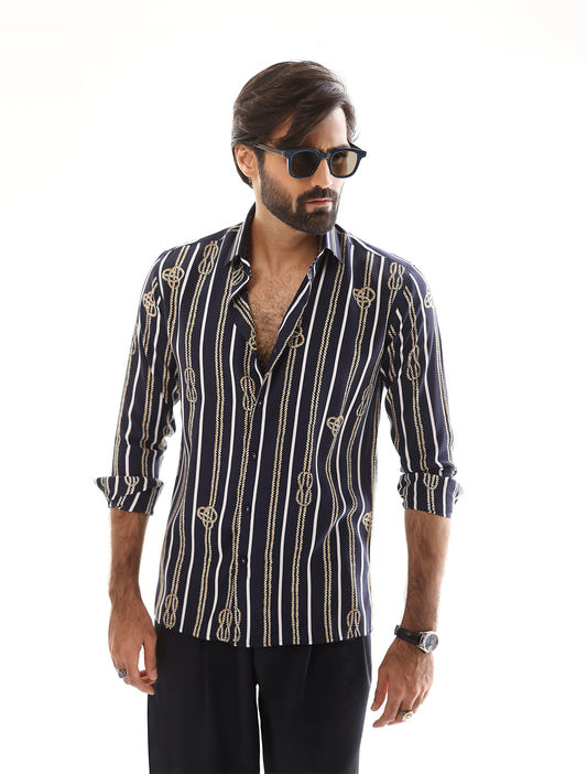 DARK NAVY ROPE PRINT SHIRT