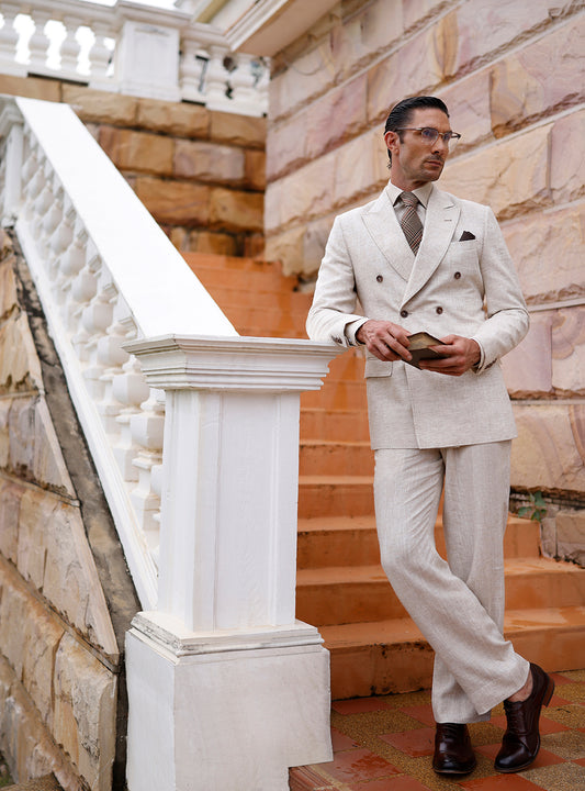 BEIGE LINEN DOUBLE BREASTED SUIT