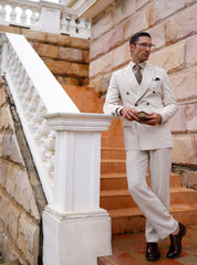 BEIGE LINEN DOUBLE BREASTED SUIT