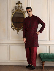 MAROON HEAVY HAND EMBROIDERED KURTA